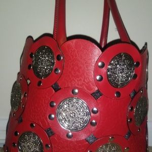 Red & Silver Leather Handbag